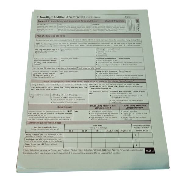 Two Digit Addition, Subtraction Book 9  Assessing Math Concepts 45 Student Forms - Picture 10 of 11